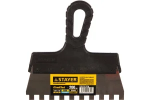 STAYER  PROFlat, 200 мм, зуб 10 х 10 мм, пластиковая ручка, зубчатый, нержавеющий фасадный шпатель,