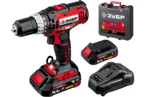 Дрель-шуруповерт аккумуляторная Зубр ДШЛ-145-22 14,4В, 2 АКБ, 2 Ач, в кейсе