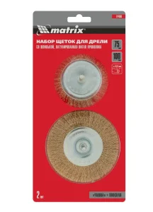 Набор щеток для дрели уп-2шт плоская 100мм чашка 75мм со шпильками Matrix 74480 *1