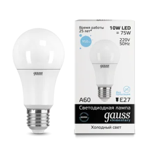 Лампа Gauss Elementary A60 10W 950lm 6500K Е27 LED *1/10/50