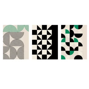 Набор постеров настенных "Мемфис" 3шт черный/белый/зеленый Д300 В400 Sof-01 *1