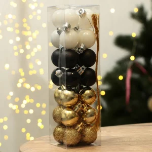 Новогодние шары ёлочные на Новый год пластик d=3см 28шт цвет чёрный, белый и золотой 9489974 *1