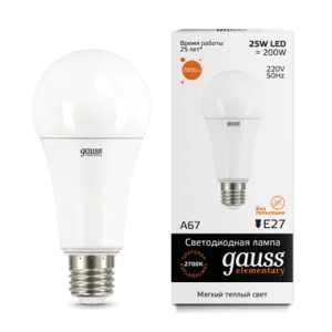 Лампа Gauss Elementary A67 25W 2000lm 3000K E27 LED *1/10/50