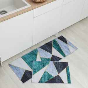 Набор ковриков для ванны и туалета 2шт 40х120, 40х60см Геометрик зелено-серый 6847633