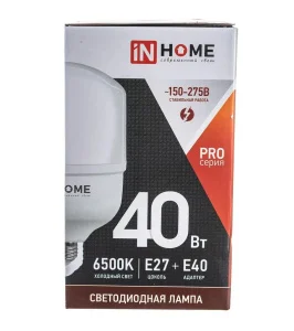 Лампа Е27 цилиндр 40Вт 6500К холод. бел. E27 3800лм 230В с адаптером E40 LED-HP-PRO (In Home) *1