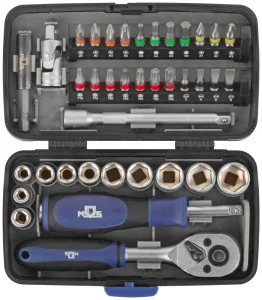 Мини-набор инструмента 38предм. (биты, головки, вороток, удлинитель) пласт. кейс Mos 65000М *1
