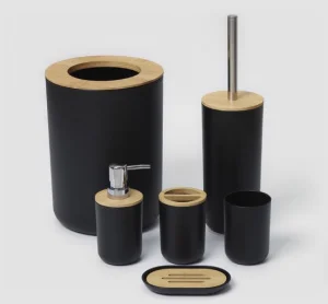 Набор аксессуаров для ванной комнаты "Вуди" (бамбук, пластик 6 предметов) черный 7365456 (Savanna) *1