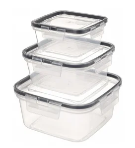 Набор контейнеров для продуктов 0,4л+0,8л+1,5л герметичных квадратных с защелками (бесцветный)
