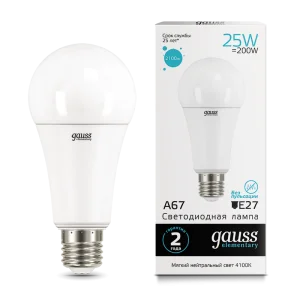 Лампа Gauss Elementary A67 25W 2100lm 4100K E27 LED *1/10/50