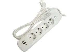 Удлинитель 4х3м c/з 3x1 мм2 250В, 10А, 2USB+1Type-C 2,4А Home белый HM08-43-02 Stekker *1