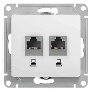 Механизм розетки комп. 2-м Glossa RJ45+RJ45 кат.5е бел. SchE GSL000185KK