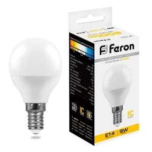 Лампа светодиодная LB-550 Шар E14 9W 175-265V 2700K 25801 (Feron) *1