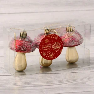 Украшение ёлочное "Праздничные грибочки" 3шт 4,5х6см золотисто-красный 6536855 *1