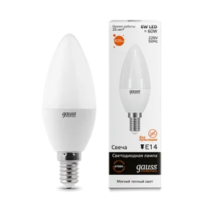 Лампа Gauss Elementary Свеча 6W 420lm 3000K Е14 LED *1/10/100