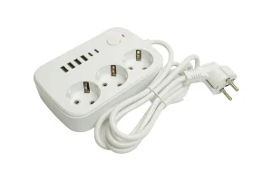Удлинитель 3х3м c/з 3x1 мм2 250В, 10А, 4USB+2Type-C 2,4А Home белый HM09-36-02 Stekker *1