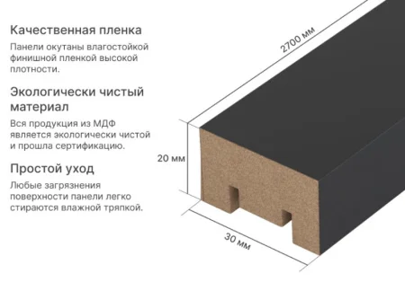 Рейка интерьерная МДФ Stella Милана Black Edition 2700х30х20мм