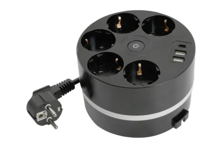 Удлинитель 5х2,5м c/з 3x1мм2 250В 16А, 2USB A + C 5V 3,1А черный Stekker *1