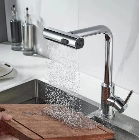 Смеситель для кухни одноручный гибкий выдвижной излив Shevanik S263 хром