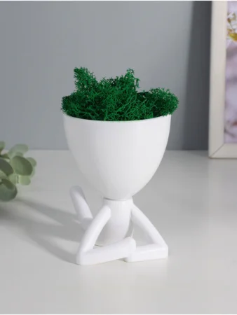Стабилизированный мох в кашпо пластиковом "Мистер Грин на лайте" 9,7х12х7,3см белый 10534377 *1