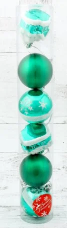 Набор украшений пластик 6 шт " Домик " (4 шара, 2 домика) 6 см зелёный 2131472