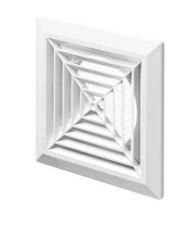 Решетка вентиляционная приточно-вытяжная 160х160 с фланцем D:125 с сеткой серия КВ (Люкс) Л160/125КВ