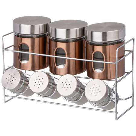 Набор банок Agness для сыпучих продуктов 3шт 325мл и баночек для специй 4шт 90мл на метал. подставке 172-142 *1