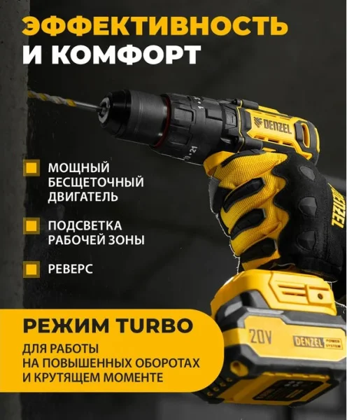 Дрель-шуруповерт аккум. Denzel CIDH-BL-20 26137 20В 2 акб.