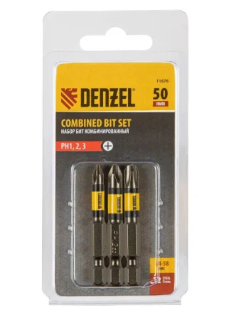 Набор бит уп-3пр сталь PH1, PH2, PH3 S2 хвостовик Е 1/4" 50мм Denzel 11676*1