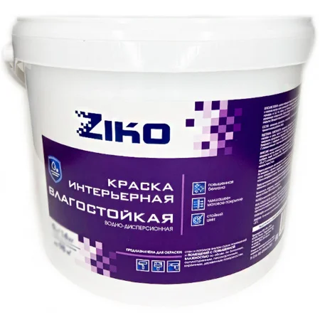 Краска ВД влагостойкая белоснежная интерьерная База А 9л 14кг (Ziko)  44