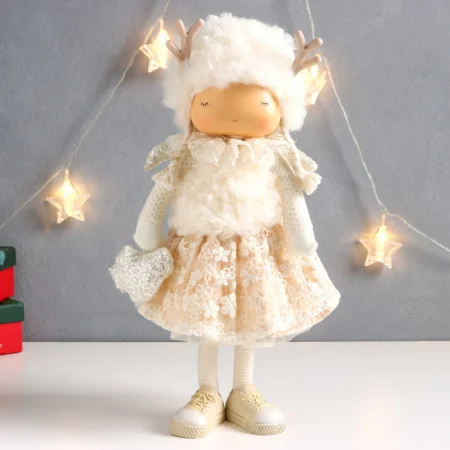 Кукла интерьерная "Девочка в кружевной юбочке с оленьими рожками и сердцем" 18х13х39 см   7669167