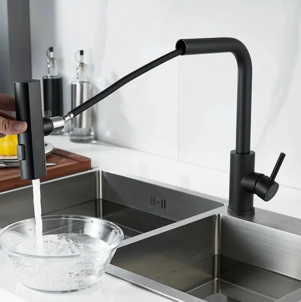 Смеситель для кухни одноручный гибкий выдвижной излив Shevanik S263H черный