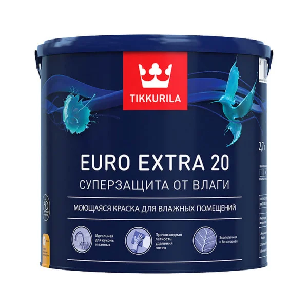 Краска Tikkurila Euro Extra 20 моющаяся полуматовая 2,7л