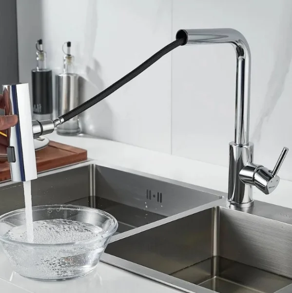 Смеситель для кухни одноручный гибкий выдвижной излив Shevanik S263 хром