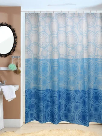 Штора для ванной полиэстер 180х200см Круги сине-голубой с кольцами Zalel Х-153
