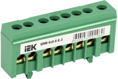 Шина PE "земля" в корпусном изоляторе на DIN-рейку ШНИ-6х9-8-K-З YNN10-69-8KD-K06 IEK