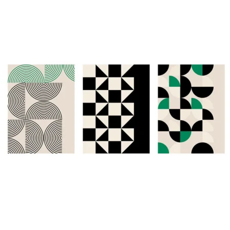 Набор постеров настенных "Мемфис" 3шт черный/белый/зеленый Д300 В400 Sof-01 *1