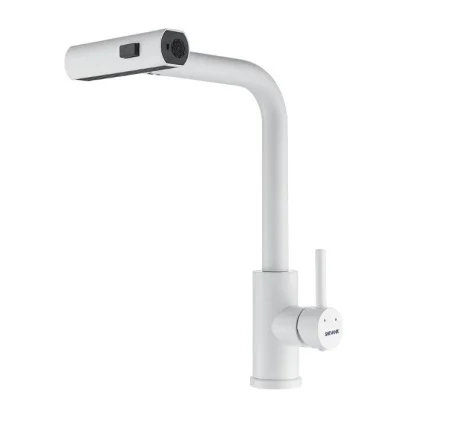 Смеситель для кухни одноручный гибкий выдвижной излив Shevanik S263C белый
