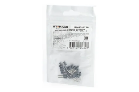 Наконечник штыревой втулочный изолированный НШВИ 0,75-8 упак 25шт LD405-0758 STEKKER *1