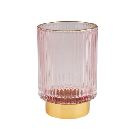 Декоративный подсвечник из цветного рельефного стекла, Д85 Ш85 В130, розовый Star-15