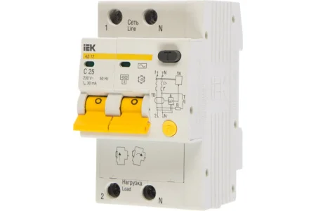 Выключатель авт.диф.тока 2п C 25А 30мА тип AC 4.5кА АД-12 IEK MAD10-2-025-C-030