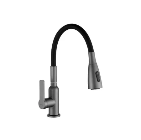 Смеситель для кухни одноручный гибкий излив с лейкой Shevanik S843T-3 оружейная сталь