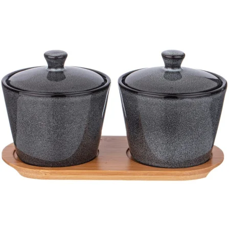 Набор банок Lefard "Graphite" 2шт 350мл 10х10х7,5см на дер. подставке 474-239 *1/12