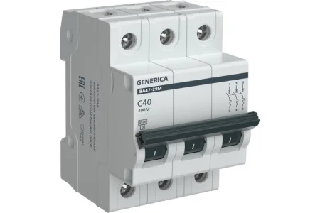 Выключатель авт. мод. 3п С ВА47-29 40А 4.5кА х-ка С GENERICA ИЭК MVA25-3-040-C
