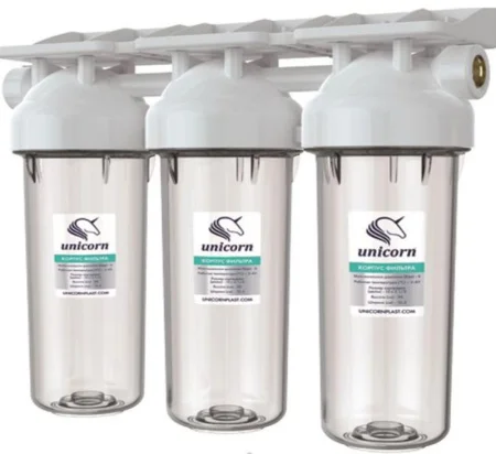 Корпус фильтра 10SL 1/2" ВР/ВР тройной прозрачный KSBP 1/2 TRIO (Unicorn) *1/4