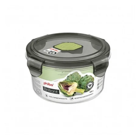 Контейнер для продуктов BRILLIANT герметичный с клапаном 0,6л круглый (Черный) 431179613 *1/12