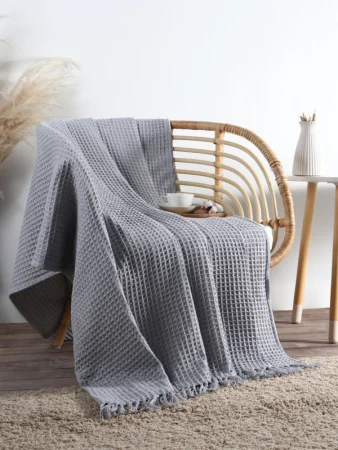 Плед вафельный Этель 150*240 см, цв.светло-серый, хлопок 100%, 350гр   10666527