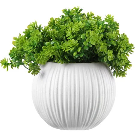 Кашпо д/цветов пласт. "Сфера Мини" 0,3л белый с декоративной зеленью КШ-0025 (La Decoro) *1