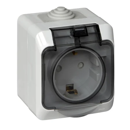 Розетка 1-м ОП Этюд 16А IP44 250В с защ. крышкой защ. шторки с заземл. бел. SchE PA16-044B