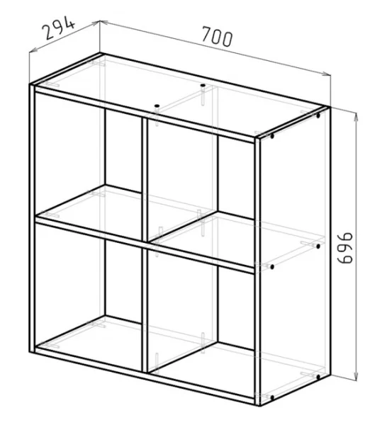 Стеллаж 4 секции 696х700х294мм Дуб грей Герда