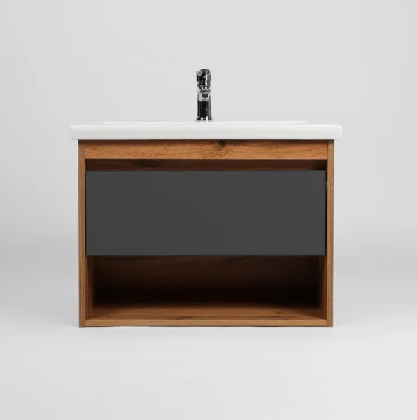 Тумба подвесная Viant Бостон Como 50 380х460х500мм с раковиной COMO 50 графит VBOS50COG-T1YP